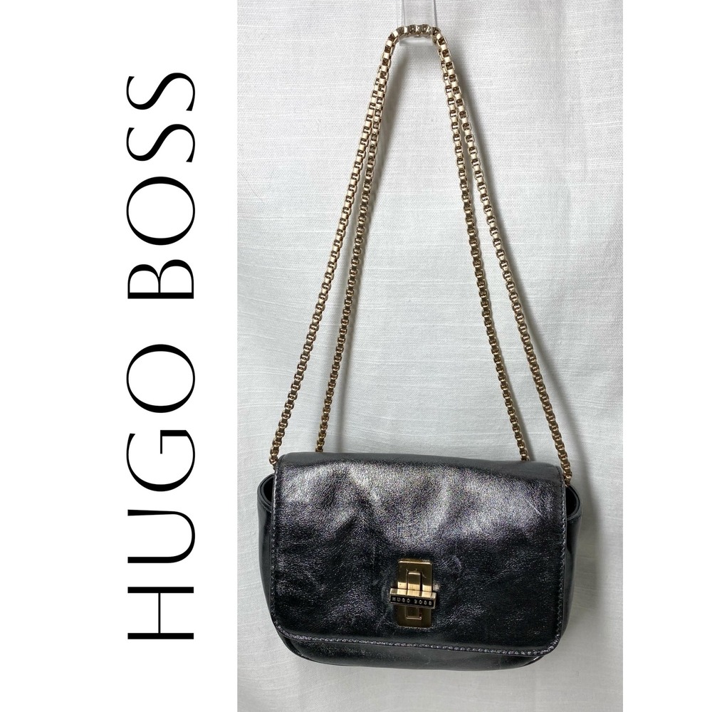 Hugo Boss Metallic Pewter‎ Mini Shoulder Bag Crossbody Chain Strap Minimalist